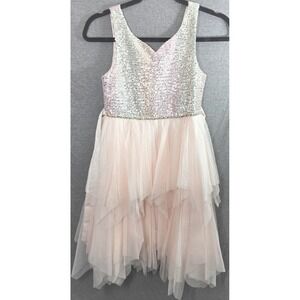 American Princess Sequin Tulle Dress Girls 12 Pink AB Rhinestone Tiered Fairy